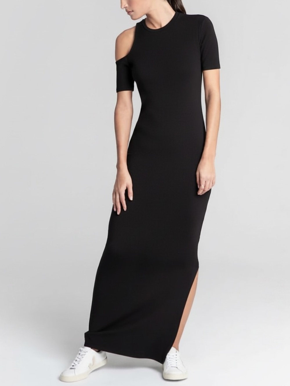 Marcella NYC Gramercy One-Shoulder Cutout Jersey Side-Slit Maxi Dress